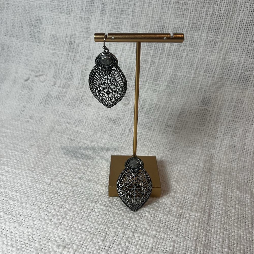 Vintage‎ Silver Cutout Textured Teardrop Dangle Earrings Elegant Glam Y2K Preppy